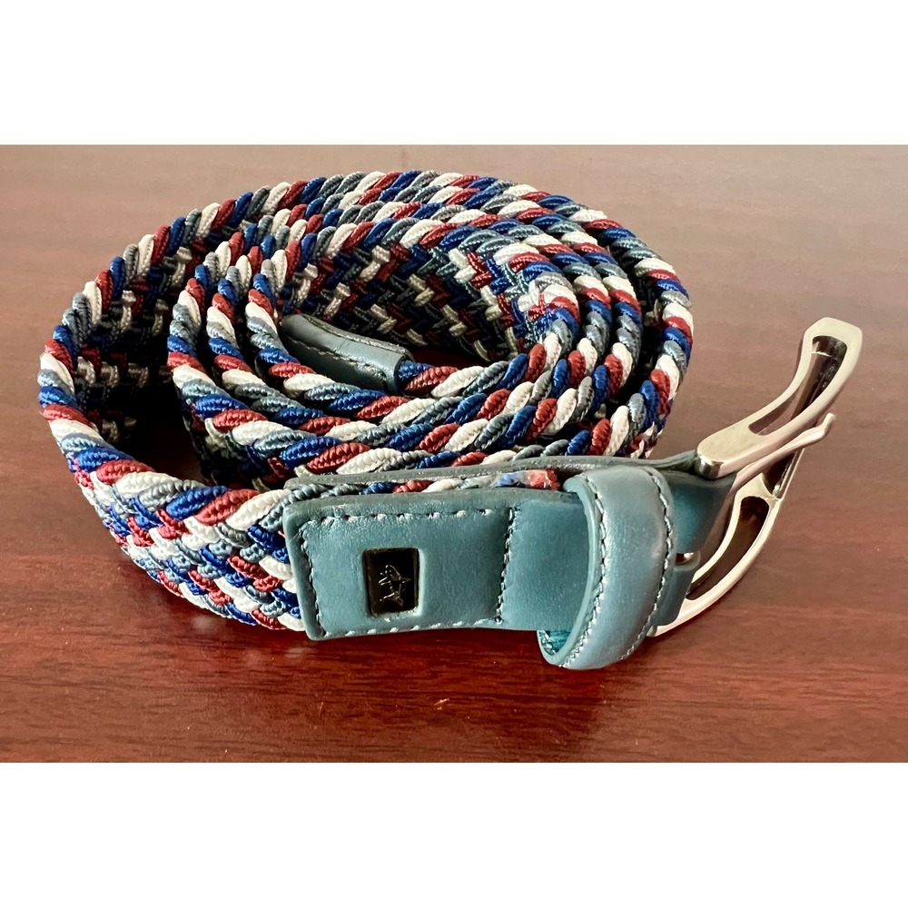 Greg Norman Mens 40 Braided Stretch Golf Belt Red White Blue Grey